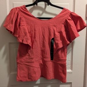 Banana Republic Flutter Sleeve Peplum Top - Coral
